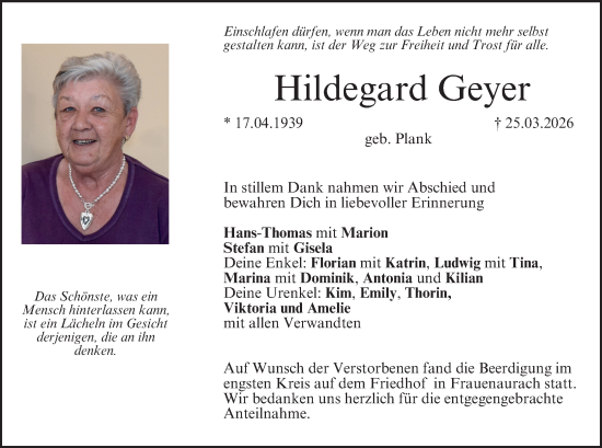 Anzeige von Hildegard Geyer von MGO