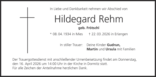 Anzeige von Hildegard Rehm von MGO