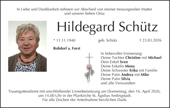 Anzeige von Hildegard Schütz von MGO