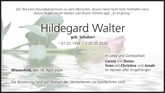 Anzeige von Hildegard Walter von MGO
