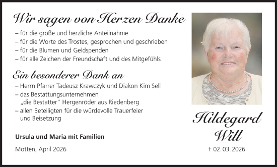 Anzeige von Hildegard Will von MGO