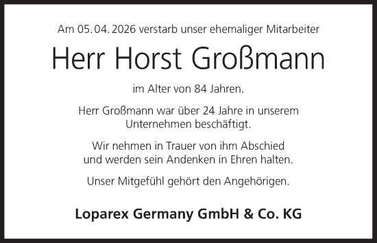 Anzeige von Horst Großmann von MGO