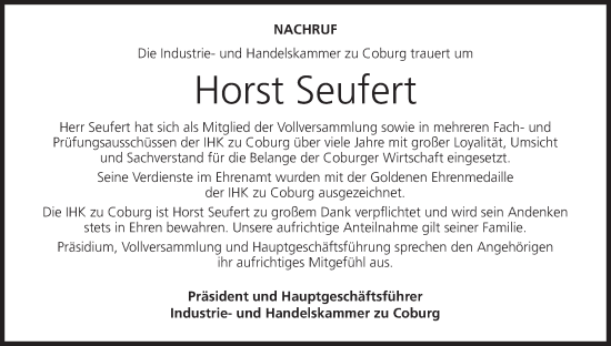 Anzeige von Horst Seufert von MGO