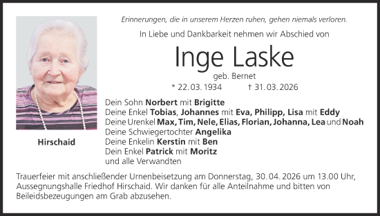 Anzeige von Inge Laske von MGO