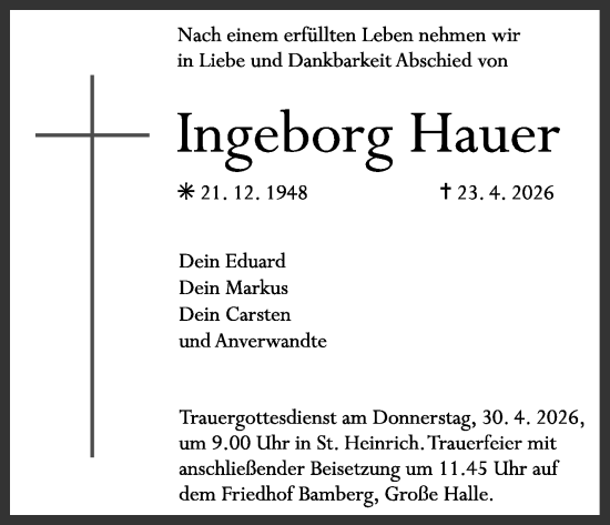 Anzeige von Ingeborg Hauer von MGO