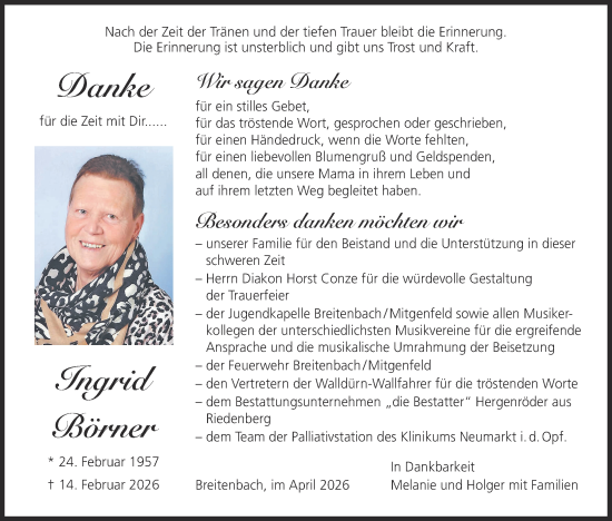 Anzeige von Ingrid Börner von MGO