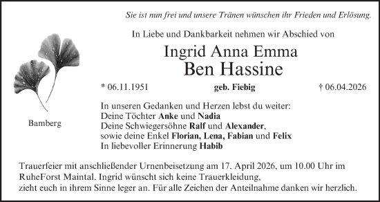 Anzeige von Ingrid Anna Emma Ben Hassine von MGO