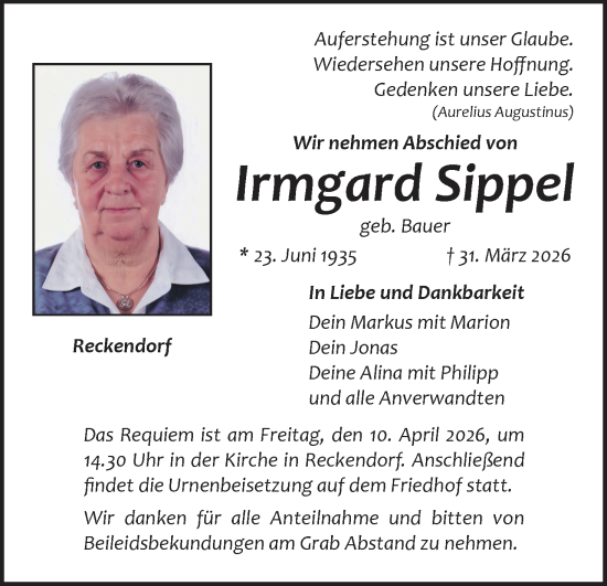 Anzeige von Irmgard Sippel von MGO