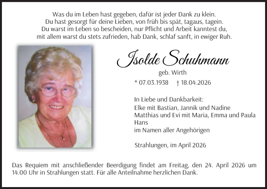 Anzeige von Isolde Schuhmann von MGO