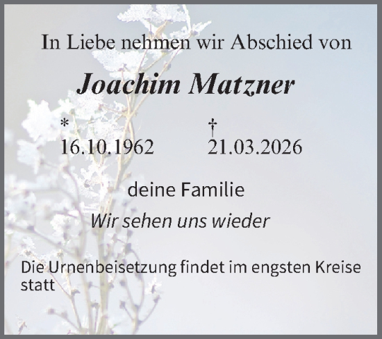 Anzeige von Joachim Matzner von MGO