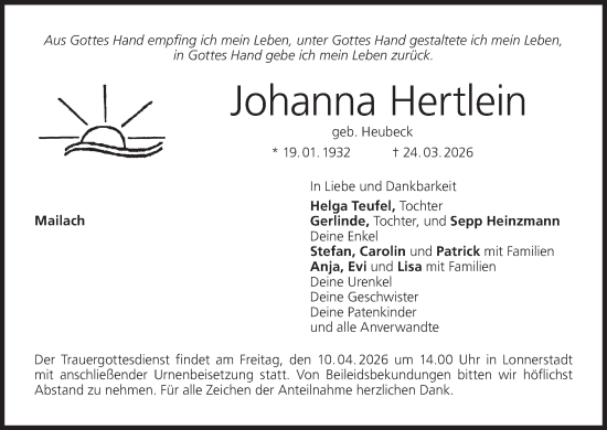 Anzeige von Johanna Hertlein von MGO