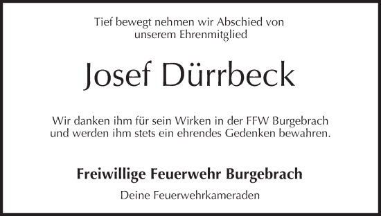 Anzeige von Josef Dürrbeck von MGO