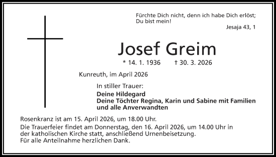 Anzeige von Josef Greim von MGO