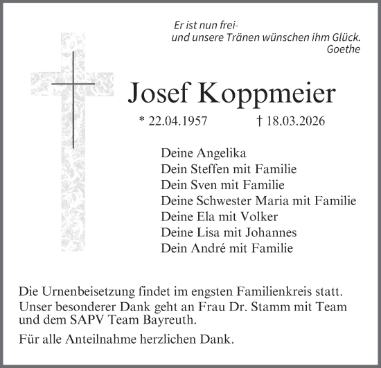 Anzeige von Josef Koppmeier von MGO