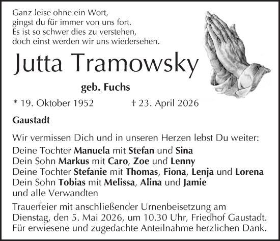 Anzeige von Jutta Tramowsky von MGO