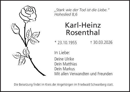 Anzeige von Karl-Heinz Rosenthal von MGO