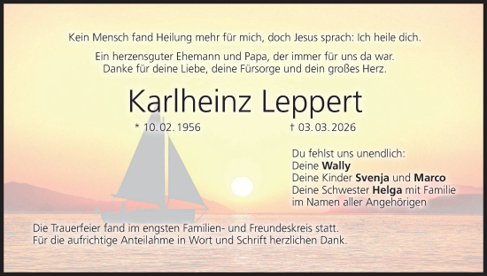 Anzeige von Karlheinz Leppert von MGO