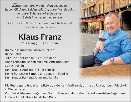 Anzeige von Klaus Franz von MGO
