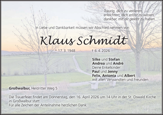 Anzeige von Klaus Schmidt von MGO