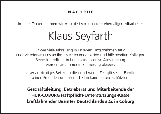 Anzeige von Klaus Seyfarth von MGO