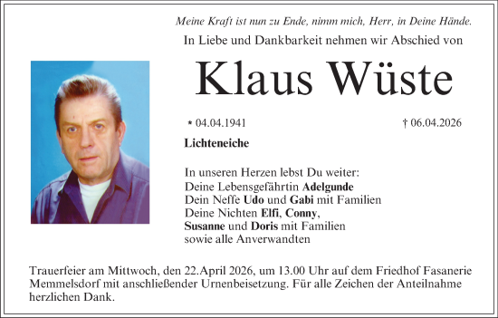 Anzeige von Klaus Wüste von MGO
