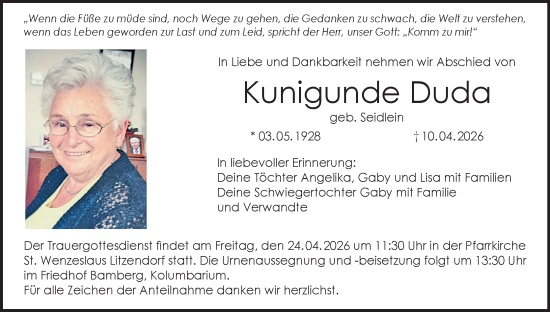 Anzeige von Kunigunde Duda von MGO