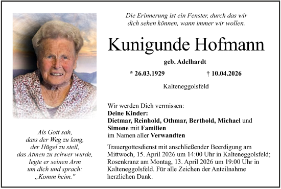 Anzeige von Kunigunde Hofmann von MGO