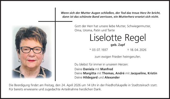 Anzeige von Liselotte Regel von MGO
