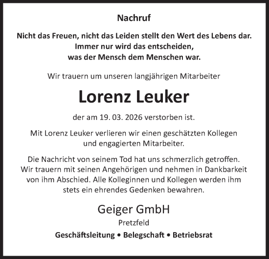 Anzeige von Lorenz Leuker von MGO