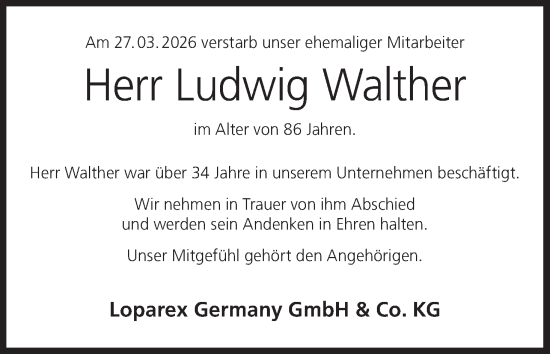 Anzeige von Ludwig Walther von MGO