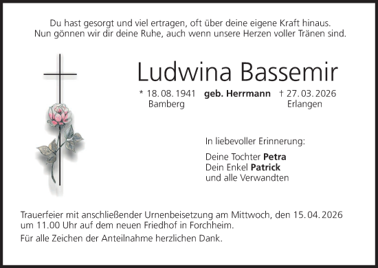Anzeige von Ludwina Bassemir von MGO