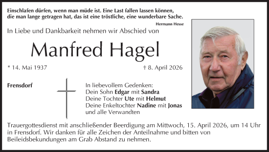 Anzeige von Manfred Hagel von MGO