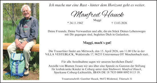 Anzeige von Manfred Hauck von MGO