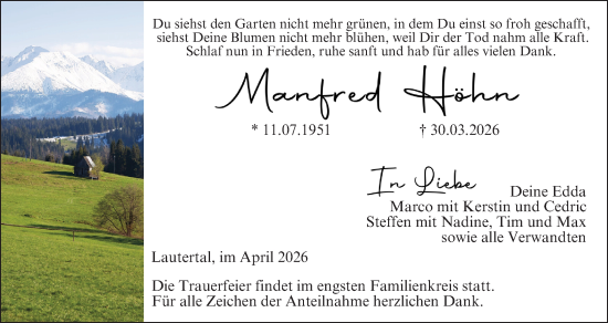 Anzeige von Manfred Höhn von MGO