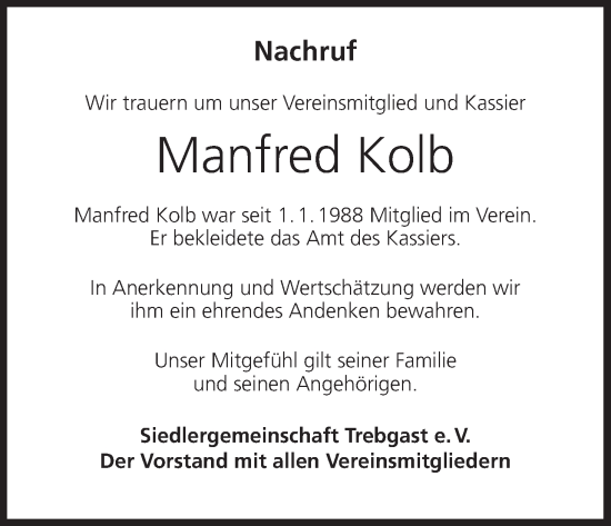 Anzeige von Manfred Kolb von MGO