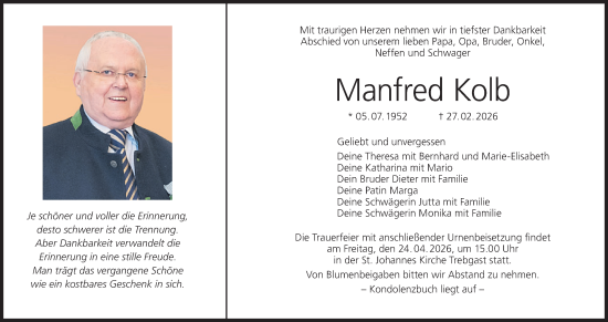 Anzeige von Manfred Kolb von MGO