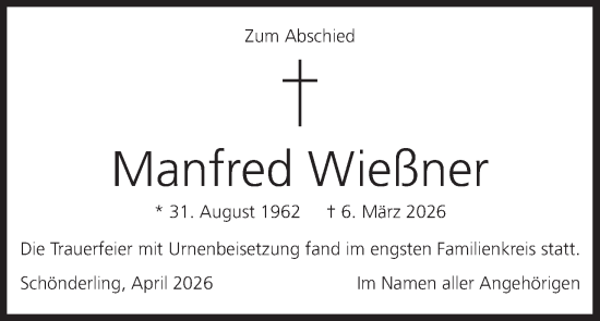 Anzeige von Manfred Wießner von MGO