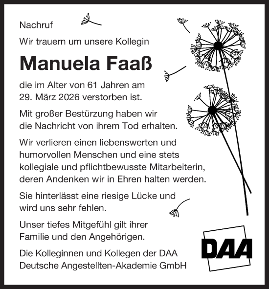 Anzeige von Manuela Faaß von MGO