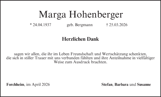 Anzeige von Marga Hohenberger von MGO