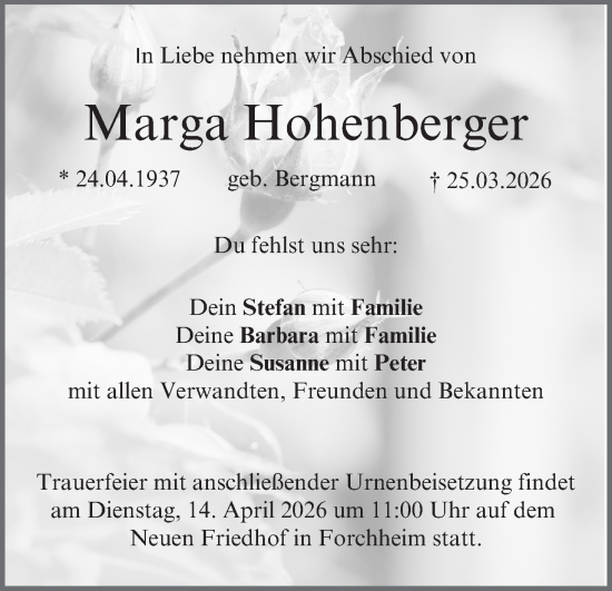 Anzeige von Marga Hohenberger von MGO