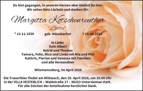 Anzeige von Margitta Kotschenreuther von MGO