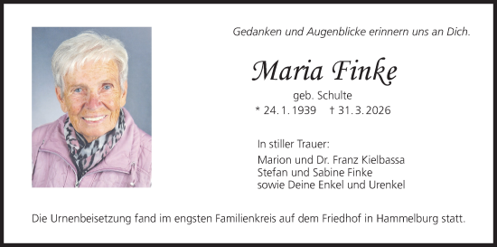 Anzeige von Maria Finke von MGO