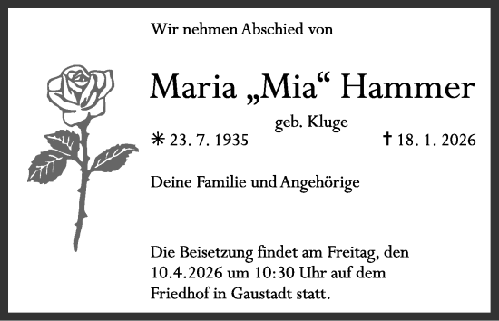 Anzeige von Maria Hammer von MGO