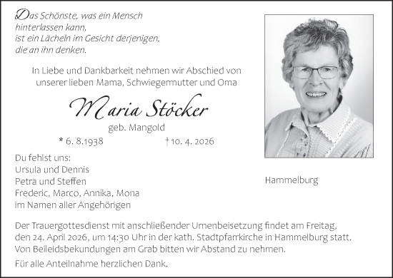 Anzeige von Maria Stöcker von MGO