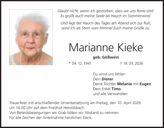 Anzeige von Marianne Kieke von MGO