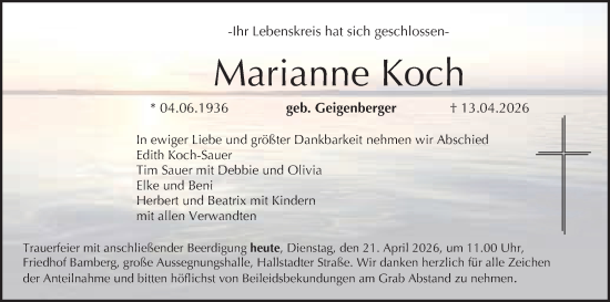 Anzeige von Marianne Koch von MGO