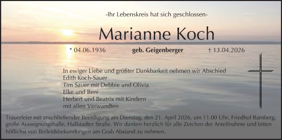 Anzeige von Marianne Koch von MGO