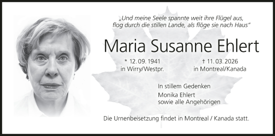 Anzeige von Maria Susanne Ehlert von MGO