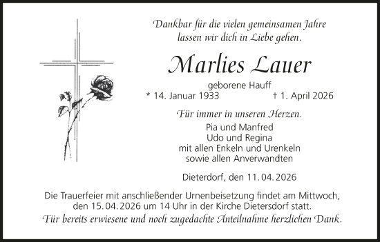 Anzeige von Marlies Lauer von MGO