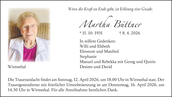 Anzeige von Martha Büttner von MGO